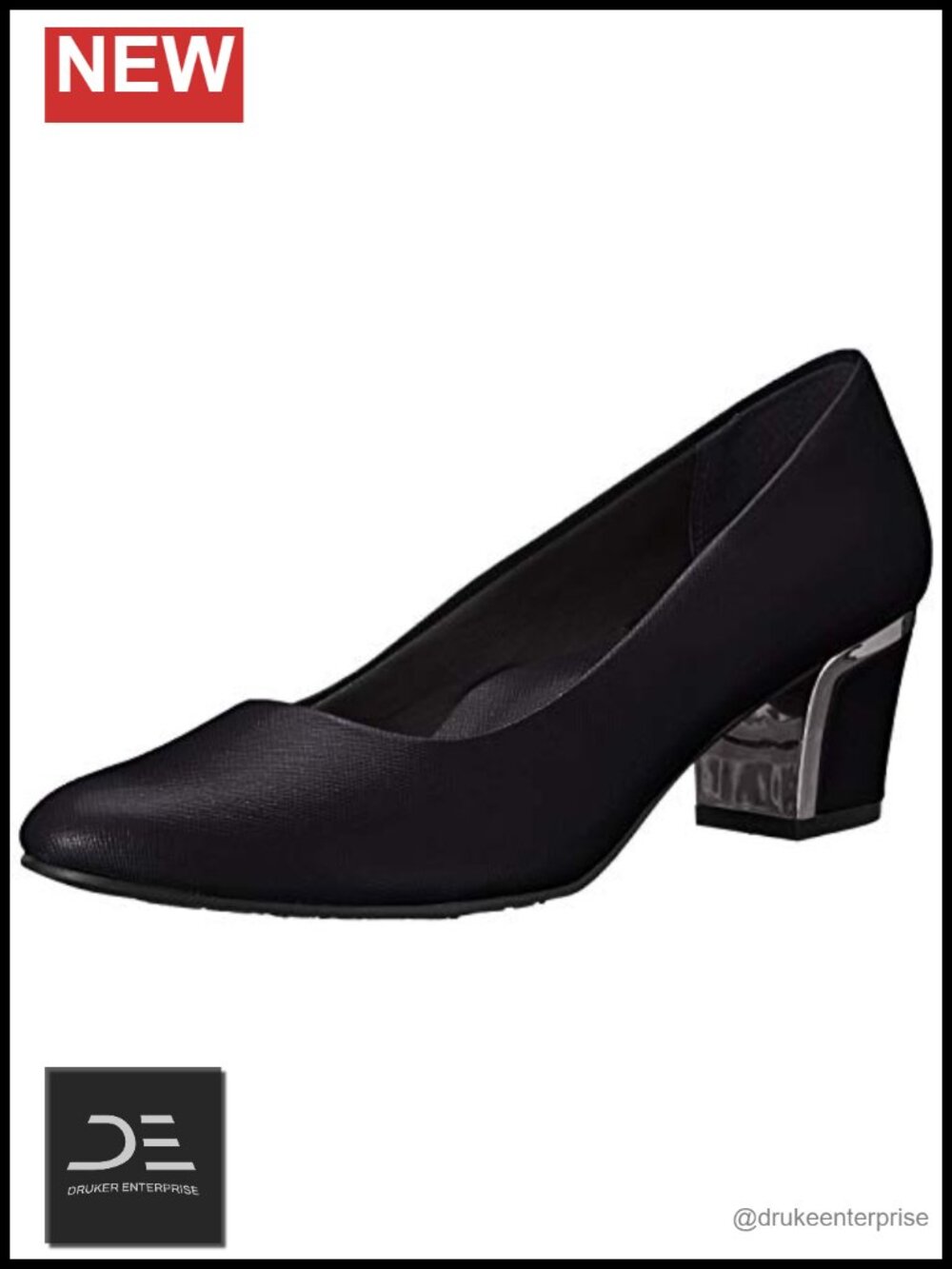 Black Dress Pumps with Metal Trim Heel 1.75"